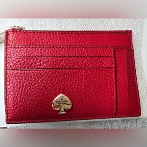 Kate Spade Cherry Red Leather large cardholder Wallet NEW